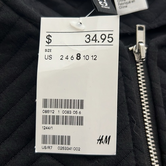 NWT H&M black herringbone chevron quilted look zip up jacket w/ pockets - Picture 7 of 7